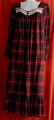 Eileen West Christmas Plaid Long Sleeve Cotton Blend Flannel Ballet Nightgown M - Image 1 of 4