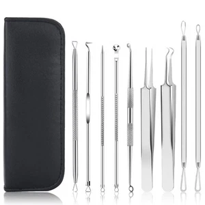 9 STCK. Mitesser Entferner & Pickel Popper Werkzeug Kit mit Edelstahl Pinzette... - Bild 1 von 7