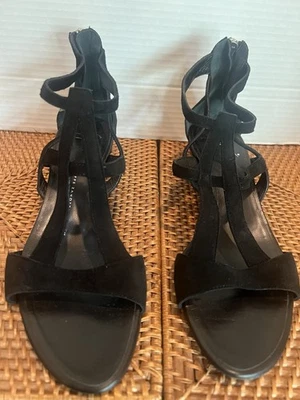 Autêntico Vintage Giuseppe Zanotti Sandálias de Camurça Preta com Cabelo de Pônei Salto Cunha - Imagem 1 de 4