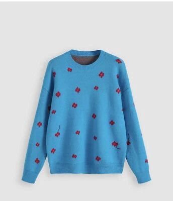 Suéter floral azul acanalado tejido bereber POL Clothing para mujer talla mediana Foto 1 de 4