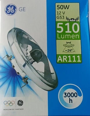 50W GE AR111 G53 Aluminium Reflector 12V Light Bulb 24 Deg Energy Saving Lamp - Image 1 of 3
