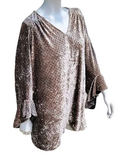 Vtg 90s Crushed Velvet Baby Doll Blouse Flutter Sleeves Brown Shimmer 18 20 Plus - Picture 1 of 14