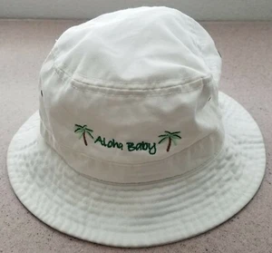 Toddler Sun Hat White Cotton Size M 'Aloha Baby' Girl or Boy Diameter approx. 6" - Picture 1 of 2