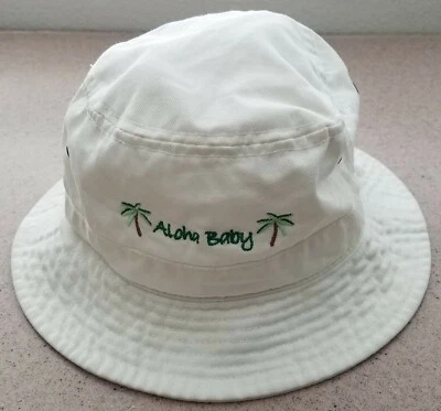 Sombrero para el sol de algodón blanco talla M 'Aloha Baby' niña o niño diámetro aprox. 6" Foto 1 de 2
