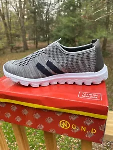 NWT WOMENS KNIT SPORT TRAINERS No LACE Slip On Gray SNEAKERS Running Jogging - Picture 1 of 10