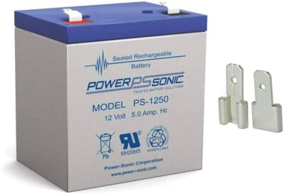 Power-Sonic PS1250 F2 12V 5Ah Battery W/ F1 Terminal Adapter Rechargeable SLA - Image 1 of 2