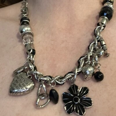 Grueso collar colgante plateado versículo bíblico Lucas 10:27 dije 20”-22,5” de longitud Foto 1 de 4