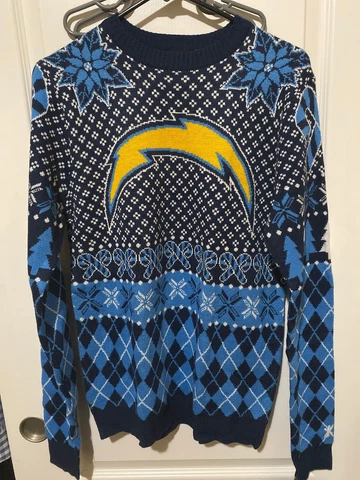 NFL TEAM APPAREL SAN DIEGO CHARGERS UGLY CHRISTMAS SWEATER SIZE SMALL S SM Cover