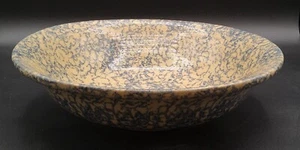 Antique Robinson Ransbottom Roseville Blue Sponge Salad or Pasta Serving Bowl - Picture 1 of 6