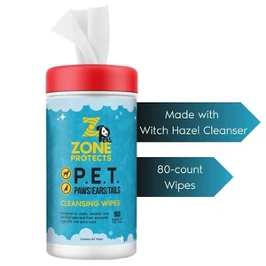 Zone Protects Pets P.E.T. Toallitas limpiadoras naturales para patas, orejas, colas, 80 unidades - Imagen 1 de 6