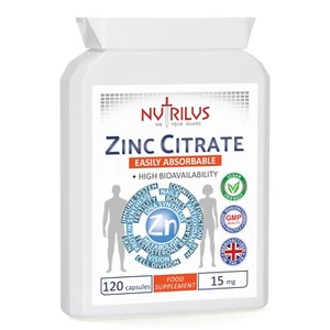 Zinc Citrate 120 Capsules 15mg - High Strength - Immune - For Men and Women - Picture 1 of 8