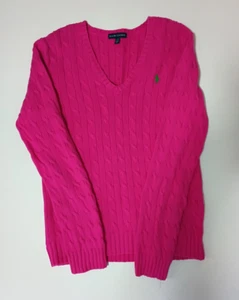 Ralph Lauren Sport Classic Cable Knit Pullover Pink Size L 100 Cotton  - Picture 1 of 8