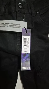 Super Stretch Skinny Black Jeans, Sonneti Distressed Ripped Knee Denim Age 13-15 - Picture 1 of 6