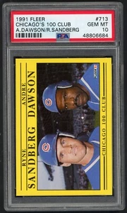 1991 Fleer Andre Dawson Ryne Sandberg Cubs PSA 10 GEM MINT HALL OF FAME 100 Club - Foto 1 di 2