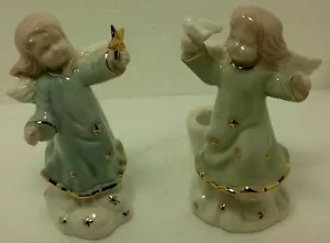 Pair Ceramic Angel/cherub candle holders Great design and details Unbranded used - Picture 1 of 5