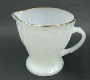Anchor Hocking Fire King milk glass swirl Creamer Gold Trim - Picture 1 of 10