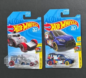Hot Wheels Art Cars Silver Altered Ego Blue Ford Transit Connect 2017 Lot of 2 - Picture 1 of 8