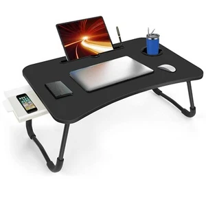 Laptop Bed Table, Portable Foldable Laptop Bed Desk with Storage Drawer and C... - Picture 1 of 7