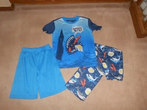 NEW, PJ & ME 3 Piece Shark Blue Pajama Pants Shirt Shorts Set, SIZE 6/7 - Picture 1 of 3