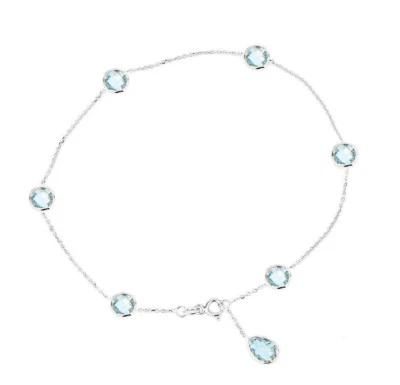 Tobillera de oro blanco 14K con topacio azul en forma de pera gota 11 pulgadas Foto 1 de 2