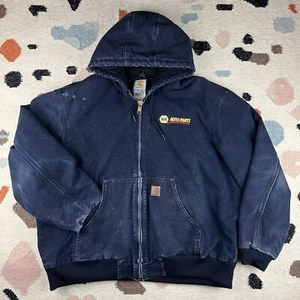Vintage Carhartt J130 MDT Blue Jacket Men 2XL Hooded Quilt Duck Canvas NAPA Auto - Picture 1 of 19