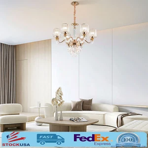 Modern Round Crystal Chandelier 6-Light Pendant Lamp Ceiling Fixture 70x49cm New - Picture 1 of 13