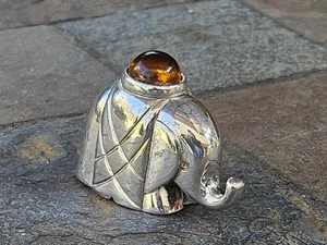CHRISTOFLE?? Paperweight Silverplate Elephant with Glass Amber Cabochon - Picture 1 of 16