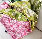 Recycled Indian Sari Hand Stitched (Kantha) Cotton 2-sided Throw 52"wx84"l