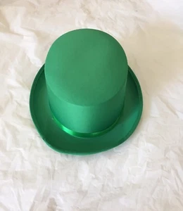 GREEN SATIN TOP HAT Costume Party Cap Fancy Dress Trilby Fedora st patricks day - Picture 1 of 3
