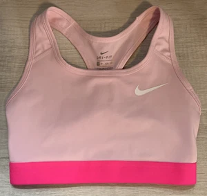 Womens Nike Sports Bra Dri-Fit Swoosh Medium Support Pink Logo SIZE-X-SMALL-NEW- - Picture 1 of 7