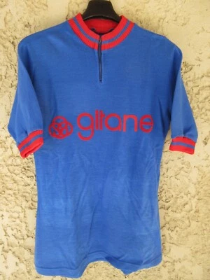 Maillot cycliste GITANE vintage bleu années 70 camiseta shirt maglia trikot M - Photo 1/2