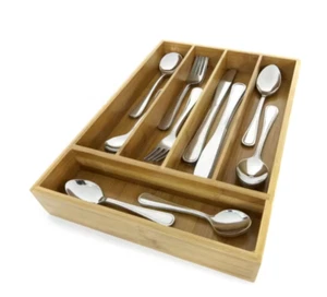 Bamboo Cutlery Tray+Tray Insert Utensil Divider Organizer Kitchen Drawer AU - Picture 1 of 2