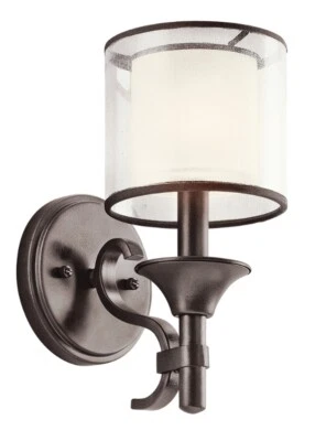 Arandela de parede Kichler bronze claro candelabro cetim gravado vidro interno sombra geada - Imagem 1 de 4