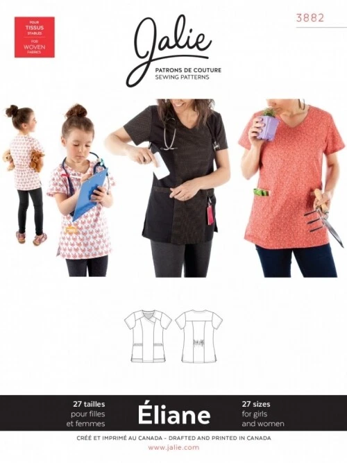 Jalie Sewing Pattern 3882 Eliane Scrub Top Kids, Teenagers, Women 27 Sizes - Image 1 of 1