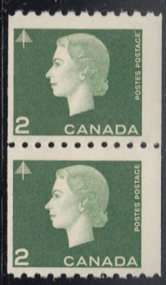 Canada: #406 2c Green Cameo QEII Coil Pair F/VF NH CV$10 *Check out my Store!* - Image 1 of 1