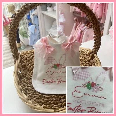 Personalised Baby Girls First Easter Bib Pink 1st Easter Excited for easter 2024 — 第 1/3 张图片