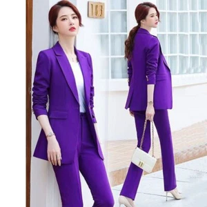 2023 neuer lila Longblazer und Hose zweiteiliger Gürtel im Herbst und Winter - Bild 1 von 26