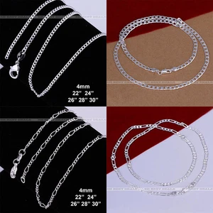 Men's 4MM 925 Sterling Silver Finish Necklace Chains Length 22",24",26",28",30" - Picture 1 of 8