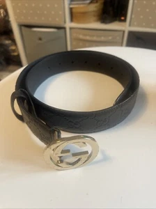 Cinturón Gucci Negro Guccissima Monograma Dorado GG Talla 32”. 80cm. - Imagen 1 de 17