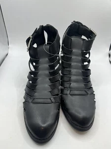 GALLAZ Persia Black Faux Leather Sandals Size 6 Women’s Rear Zip Close Ankle - Picture 1 of 7