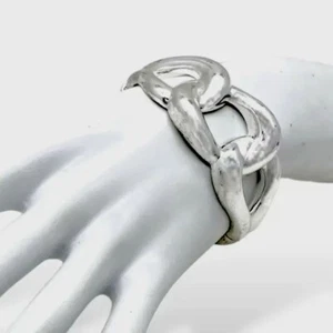 Vintage Bracelet Avant-grade Clamper Silver Plated Modernist Chain Shaped Fromt - Picture 1 of 19