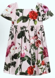 Dolce Gabbana Little Girls Pink Floral Print (Roses) Dress 5 Years 107-113 Cm - Picture 1 of 12