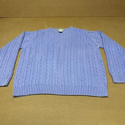 Suéter LL Bean Mujer XL Púrpura Tejido con Cable Algodón Cuello Redondo Pullover Clásico Foto 1 de 4