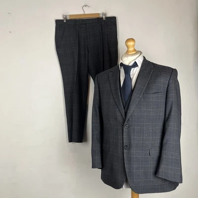 Calça Fellini 3 peças terno masculina tamanho 42S cinza escuro azul xadrez 36W 29L - Imagem 1 de 4