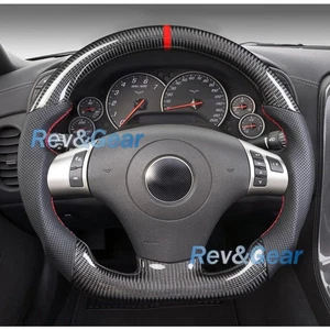 Volante de cuero perforado de fibra de carbono para Chevy Corvette C6 2006-2010 - Imagen 1 de 18