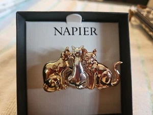 Spilla Napier 3 Gatti Trio Spilla Tri Tonalità Oro Argento Rosa NUOVA con Confezione Regalo - Foto 1 di 5