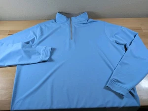 Peter Millar Performance 1/4 Zip Pullover Sweater Light Blue Golf Mens XL Logo - Picture 1 of 9