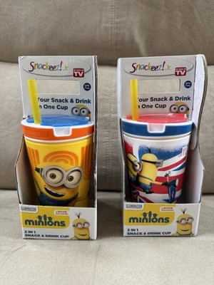 SNACKEEZ! Jr. Minions 2-in-1 8oz Drink 4oz Snack Cup Lot Of 2 Despicable Me - Image 1 of 4