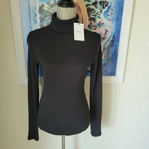 Neu mit Etikett $ 150 Theory Naneik Damen Größe M Rollkragen L/S gerippt schwarz Oberteil Pullover - Bild 1 von 11