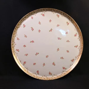 Limoges T&V Large Tray 15 3/4" Diameter Round Pink Roses w/Gold 1900-1907 - Picture 1 of 13
